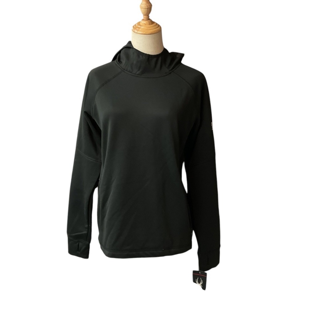 Spyder Women's Pullover Hoodie  Size L‎ Black Thumb Hole Cuffs Athletic Top NWT